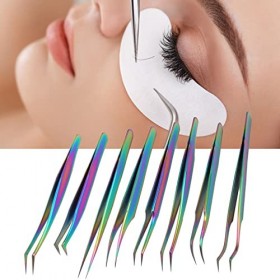 8 Pièces Pince à épiler pour Cils Professionnel Pince à épiler en Acier Inoxydable Haute dureté Pince à épiler pour Extension
