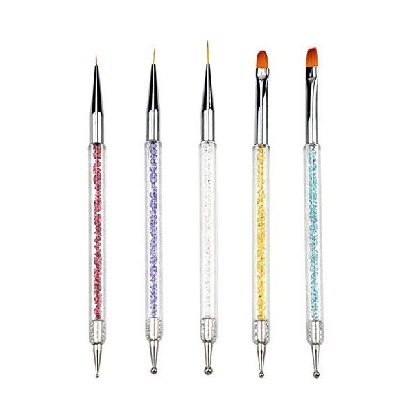 Jinlaili 5PCS Nail Art Liner Brush, Double Extrémité Pinceau Ongle Gel Nail Art, Nail Art Pinceau Liner, Stylo à Ongles en Cr