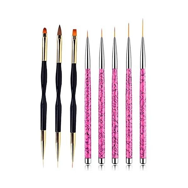 8 Pièces Pinceau Nail Art Ongles, 5 Pièces Rose Brosse de Détails dOngles, 3 Pièces noir Pinceau à Ongles Pinceau pour DIY N