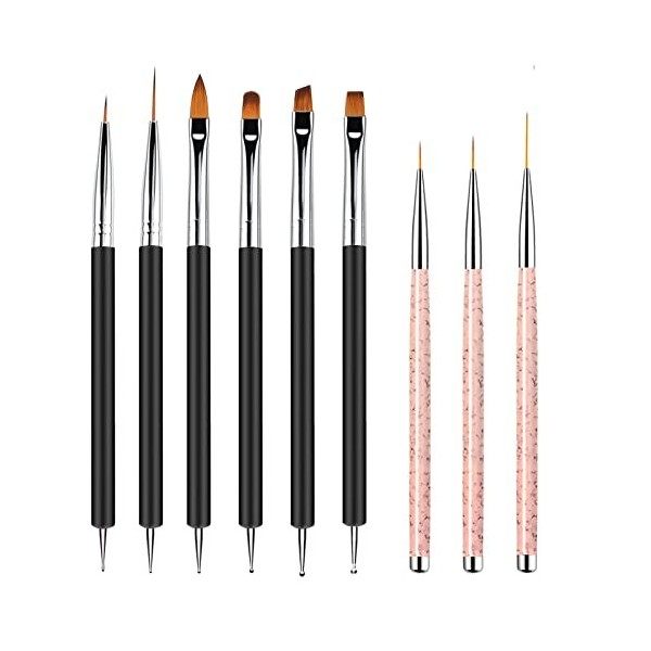 8 Pièces Pinceau Nail Art Ongles, 5 Pièces Rose Brosse de Détails dOngles, 3 Pièces noir Pinceau à Ongles Pinceau pour DIY N