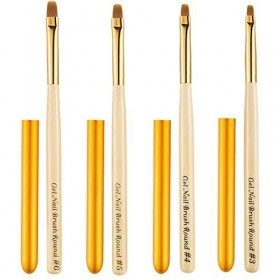 4Pcs Pinceau Nail Art Ongles avec un Couvercle Brosses à Ongles Gel, Pinceau à Ongle pour Gel UV Nail Art