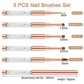 Oweth 5 Pièces Pinceau Nail Art Ongles,Pinceau Ongle Gel, Pinceau Acrylique Ongle DIY Nail Art Design Outils, Pinceau Gel UV 
