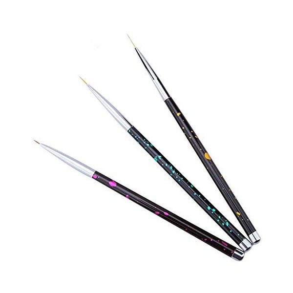 Ogquaton Lot de 3 pinceaux professionnels fins pour nail art, vernis à ongles gel UV, durable et utile.