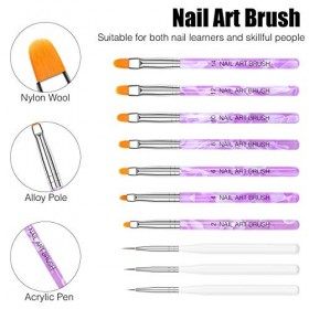 10pcs Pinceaux Ongles Nail Art Brosses, Pinceaux Nail Art Kit Pour Gel UV et Acrylique, Nail Art Stylo Manucure Outils