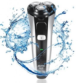 Rasoir Electriques Hommes, Étanche IPX7 Rasoir Électrique, Rechargeable Tondeuse Barbe Humide et Sec, Rasoir Rotatif Léger et