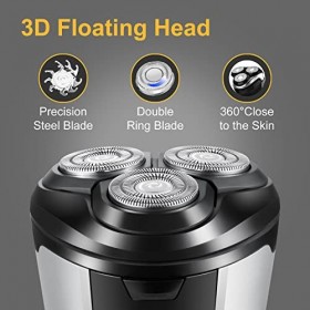 Rasoir Electriques Hommes, Étanche IPX7 Rasoir Électrique, Rechargeable Tondeuse Barbe Humide et Sec, Rasoir Rotatif Léger et