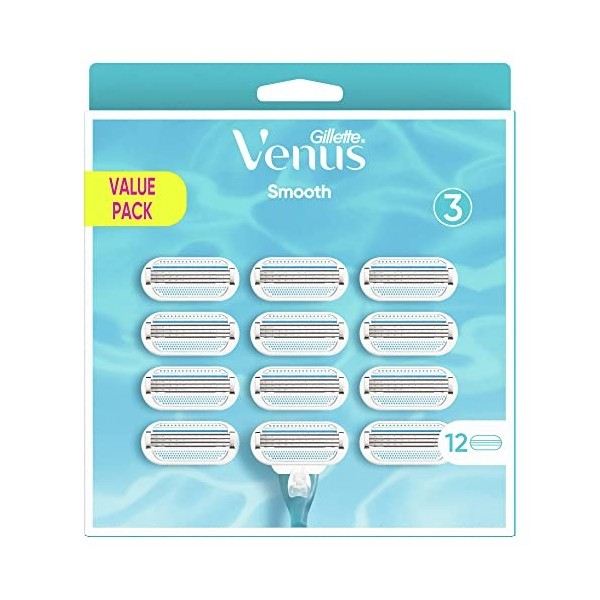 Gillette Venus Smooth, Lames de Rasoir Femme, Rasage de Près en Douceur, 12 Lames de Recharges