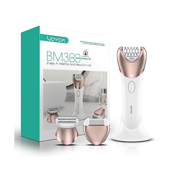 VOYOR Épilateur Électrique Femme, Epilation avec Tête De Rasage Et Tondeuse pour lépilation du Corps, Rechargeable et Sans F