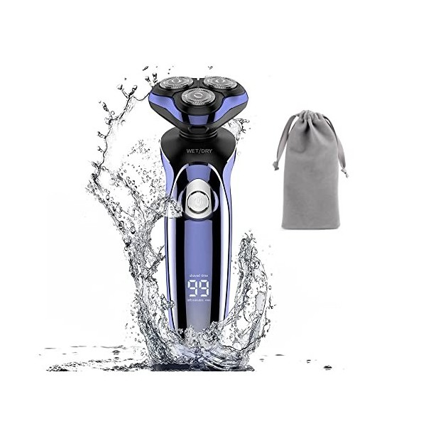 YONGYAO Rasoir Electrique Homme Rechargeable Tondeuse Barbe IPX7 Etanche Technologie Wet & Dry Avec 3D Têtes Rotatives et Ecr