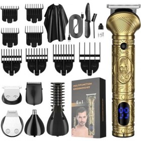 Kit tondeuse barbe cheveux homme, rasoir électrique rechargeable lame en acier, 10 sabots différentes longueurs, affichage LE