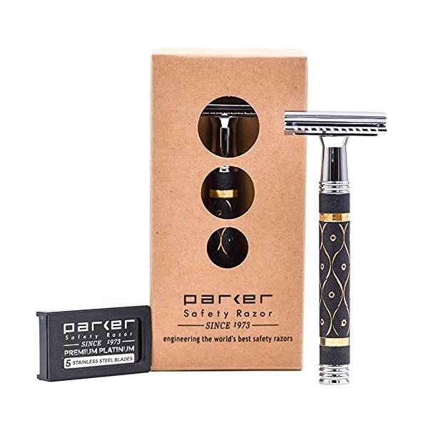 Parker Safety Razor Parker 65R Chaussures de sécurité Poids lourds Rasoir de Sécurité à Double Tranchant et 5 Lames à Double 