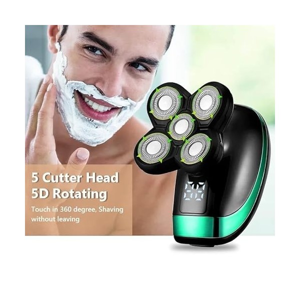 Rasoir électrique rechargeable 5 en 1 4D pour homme avec 5 têtes flottantes pour barbe, nez, oreilles, rasoir, tondeuse pour 