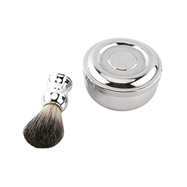 DEPILA Kit de Rasage de Luxe for Homme – Blaireau à Manche argenté + Tasse à Savon avec Couvercle, Convient à Toutes Les crèm