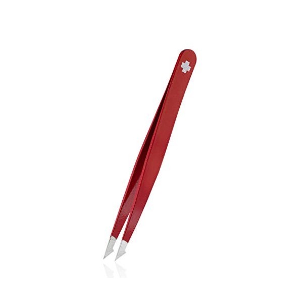 Rubis Evolution 2 en 1 – Pince à épiler pointue pour poils incarnés – Pince à épiler – Épiler les sourcils – Rouge avec croix