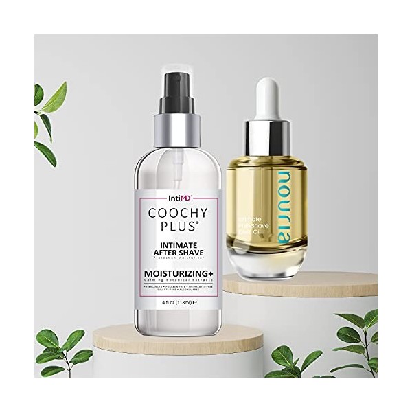 Coochy Plus Brume protectrice après-rasage intime + NOURIA Kit dhuile hydratante élixir pré-rasage - HydroLock & HYDRATANT P