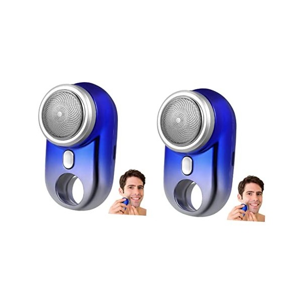 FOMIYES 2 Pièces Maison Barbe Mini Trou Pour Rasoir Rechargeable Hommes Voiture Électrique Poche USB Voyage Un Bouton Bleu To