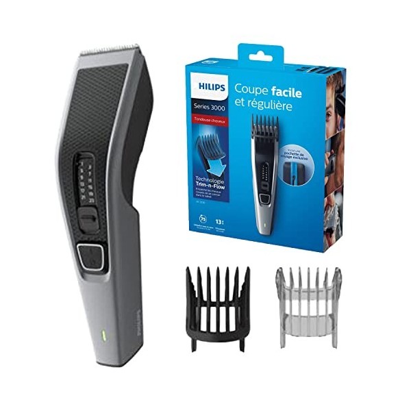 Philips HAIRCLIPPER Series 3000 Tondeuse à Cheveux HC3536/15 Rectangle, 0,5 mm, 2,3 cm, 4,1 cm, Barbe, Oreille, Noir/Gris, U