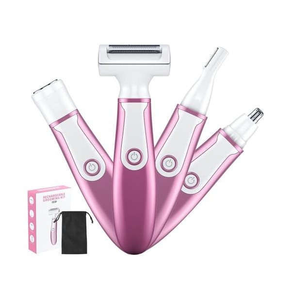 Rasoir Électrique Pour Femme, 4 en 1 épilateur facial, tondeuse à poils du nez, tondeuse à sourcils et tondeuse bikini pour f