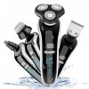 4 in 1 Rasoir Electrique Homme, Sans Fil Rotatives Tondeuse Barbe Barbe Rasoirs Humide & Sec Imperméable avec Nez Trimmer ave