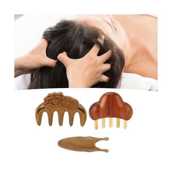 Tung Fook Peigne de Massage du Cuir Chevelu à Dents Larges en Bois pour Réduire le Stress et Prévenir les Frisottis avec Parf