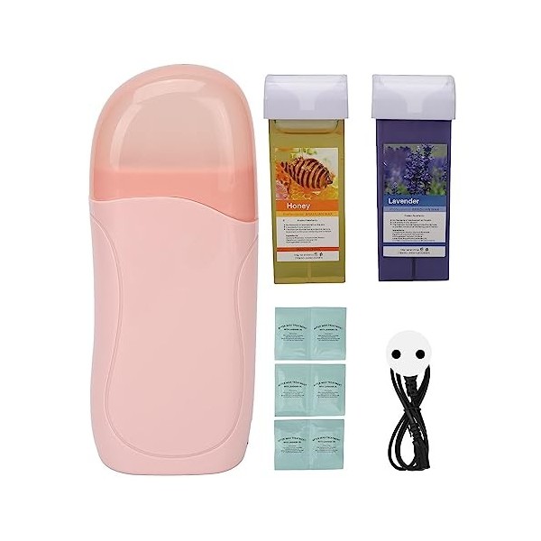 Kit Dépilation au Rouleau de Cire 40 W, avec 2 Tubes de Cire Douce de 100 Ml, adapté à Toute épilation de la Peau, Kit Dépi