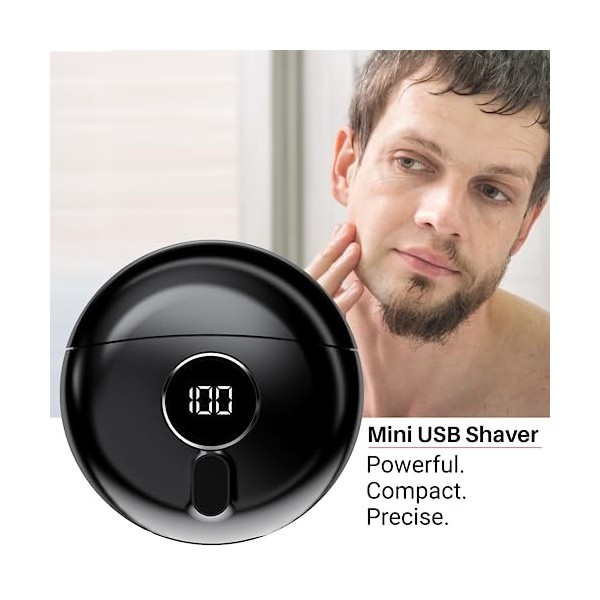 Mini rasoir USB avec indicateur de charge LED - Tondeuse à barbe de voyage pour homme - Rasoir électrique portable rechargeab