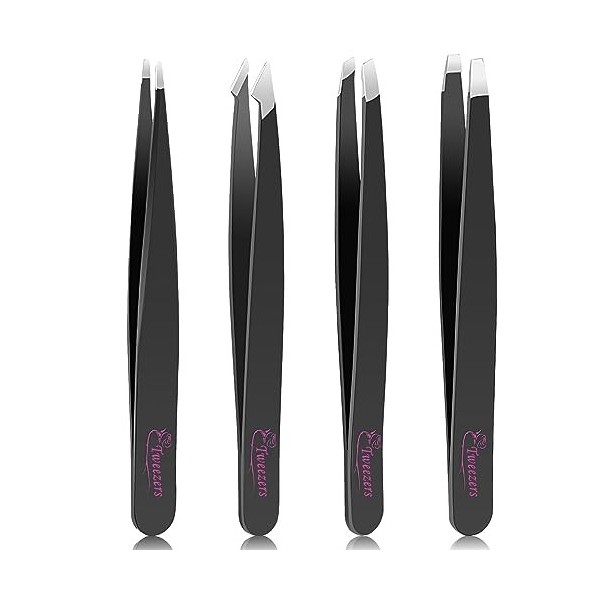 Lot de 4 pinces à épiler professionnelles pour sourcils et épilation du visage, des sourcils et des poils incarnés