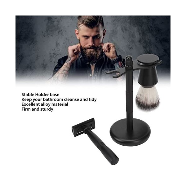 Kit de Rasage pour Homme, Rasoir Manuel de sécurité à Double Tranchant avec Base de Support et Brosse à Cheveux, Ensemble de 