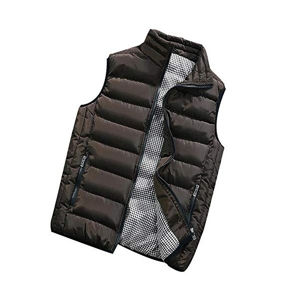 Duohropke Gilet dhiver pour homme - Veste légère isolée - Sans manches - Avec poche - Gilet matelassé - Col montant - Sweat-