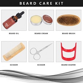 Kit De Toilettage De Barbe Pour Homme, Kit De Soin De Barbe Professionnel Styling Barbe Peigne Ciseaux Brosse Hydratant Barbe