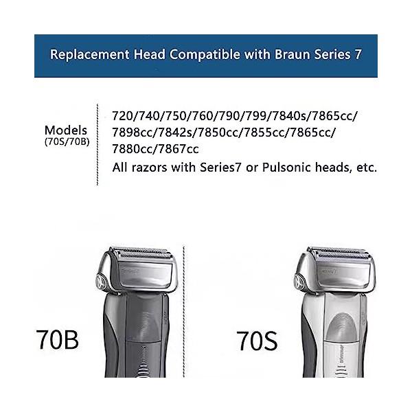 70S pour Braun Série 7 Tête de rechange et cassette de coupe pour Braun Razor 790cc 7-760cc 7-720 799cc-6 Series 7 pour Braun