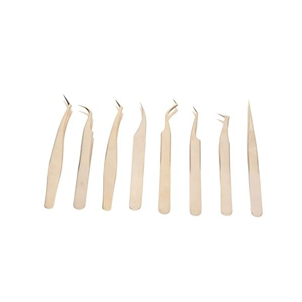 Lot de 8 Pinces à épiler pour Extensions de Cils en Acier Inoxydable Pince à épiler à Pointe Droite Incurvée Outils Dapplica