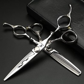 XUANFENG Ciseaux à cheveux en forme de dragon creux de 6 pouces en acier japonais 440 C