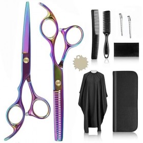 10 Pcs Kit de Ciseaux Coiffure,Ciseaux Coiffure Professionnel, Inox Ciseau Coiffeur,6.7 Pouces Ciseaux Desepaississant Cheveu