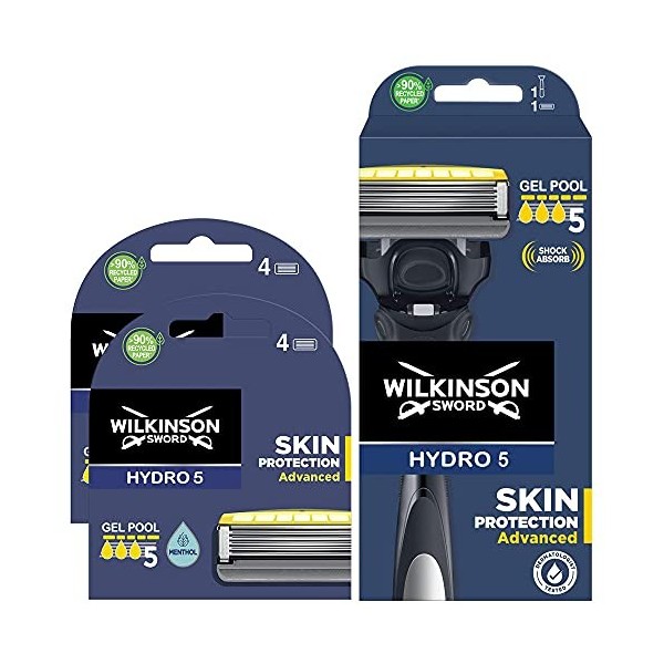 Pack Wilkinson Sword Hydro 5 Sense Energize + 8 Recambios de Cuchillas de Afeitar, Menta Energizante - Maquina de afeitar de 