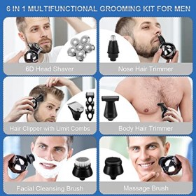 Auniq Rasoir Electriques Hommes, 6 in 1 Rasoirs à Têtes Rotatives IPX7 Étanche Rechargeable Rasoir à Tête Chauve Rasoir Cheve