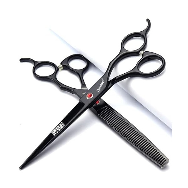 Ensemble de ciseaux noirs de 17,8 cm en acier inoxydable 440 C pour salon de coiffure, coiffeur