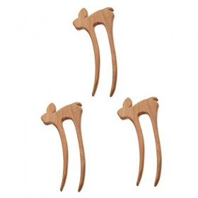 Gogogmee 3Piècesfilleslapinpouruniquebelleépingledécorativeantiquechatformeenboisépingleàcheveuxornementalerétroàlamainbâtonc