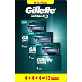 Gillette Mach3 Recharges De Lames De Rasoir Pour Homme, 12 Recharges De Lames, Pack 4 x 3 Lames, Rasage Confortable