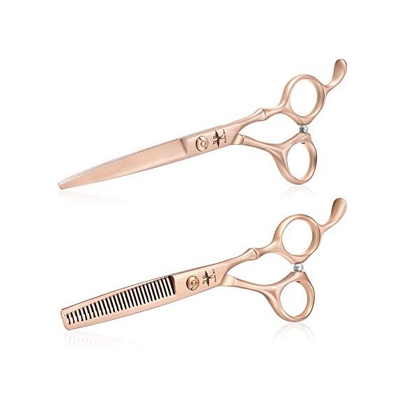 2 Ciseaux Coiffure Professionnel Inox Kits de Ciseaux de Coiffure Efiler Désépaissir Cheveux 6 Pouces Rose Gold 440c Acier Ja