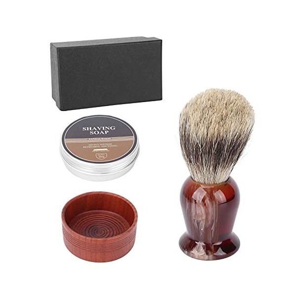 Kit de Rasage, Ensemble de Soins de Barbe avec Texture Rainurée, Blaireau en Mousse Chaude, adapté àles Types de Peau, Meille