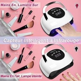 Lampe UV Ongles Gel, 220W Professionnelle Lampe UV Ongles avec 4 Minuteries, Écran Tactile, Capteur Automatique, Poignée Port