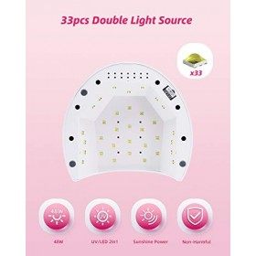 SUNUV Lampe à LED UV Sèche Ongles, 48W Portable Séchoir à Ongles Professionnel Automatique avec 33 LED Lumières, 4 Minuteries
