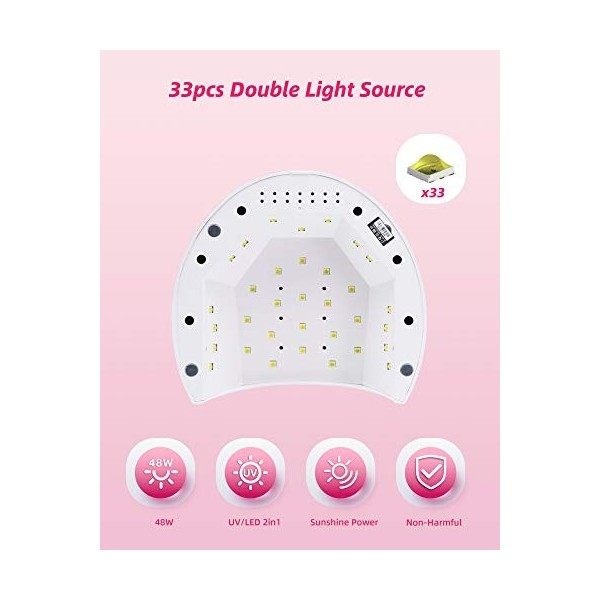 SUNUV Lampe à LED UV Sèche Ongles, 48W Portable Séchoir à Ongles Professionnel Automatique avec 33 LED Lumières, 4 Minuteries