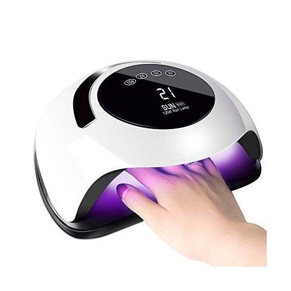 SINZONeu Lampe UV Sèche Ongles, 120W LED Professionnel Automatique, 4 Minuteries 10/30/60/99S, Grand LCD Ecran, Base Aimant D