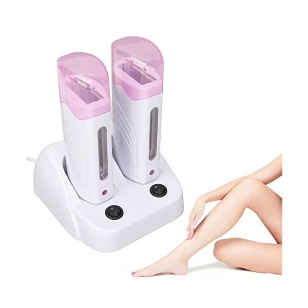 Double Réchauffeur Dépilatoire, Chauffe-cire, Chauffe-cire Portable pour Aisselle des Jambes avec Base Chauffante Prise UE 2