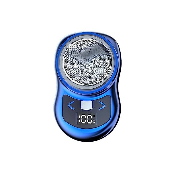 Rasoir électrique portable pour homme rechargeable par USB - Taille de poche - Lavable - Bleu + argent