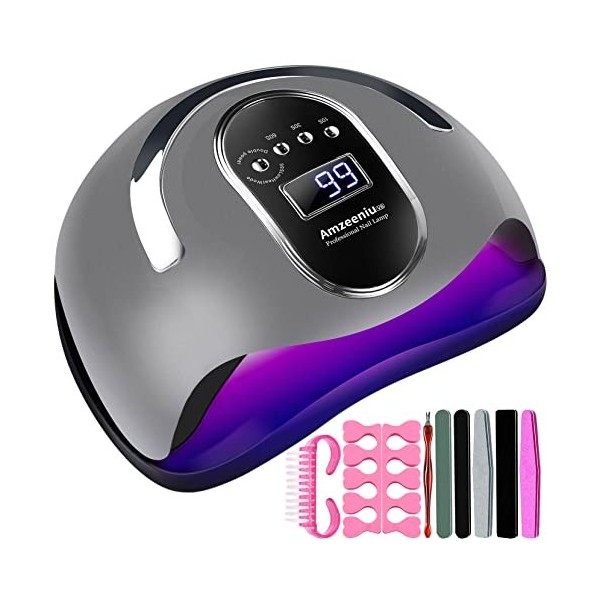 Amzeeniu Lampe UV Sèche Ongles,168W UV LED Séchoir à Ongles Professionnel Automatique,Écran LCD Capteur Infrarouge Lampe à On