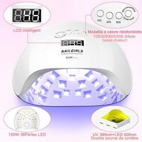Nailgirls Lampe Sechage Ongles,150W Lampe Led UV Pour Ongles séchoirs à ongles  Professionne Machine Lampe UV Ongle Avec Capt