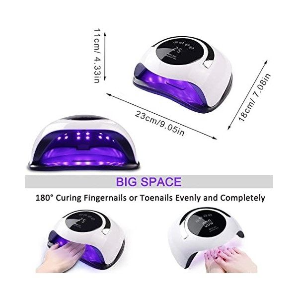 Lampe UV LED Séchoirs à Ongles, Lampe UV Ongles Gel 120W, Lampes à Ongles Professionnel avec 4 Minuteries 10/30/60/99S, Grand